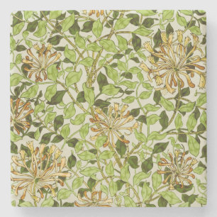 William Morris Honeysuckle Green Flowers Stone Coaster