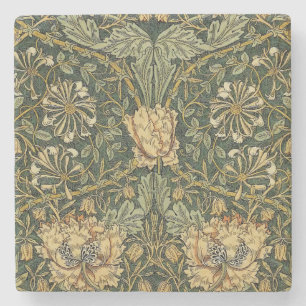 William Morris Honeysuckle Green Yellow Stone Coaster