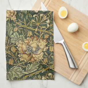 William Morris Honeysuckle Green Yellow  Tea Towel