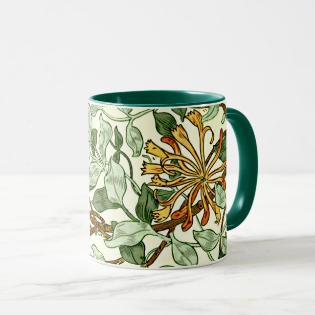 William Morris - Honeysuckle in Green and Gold Mug (Front Right)
