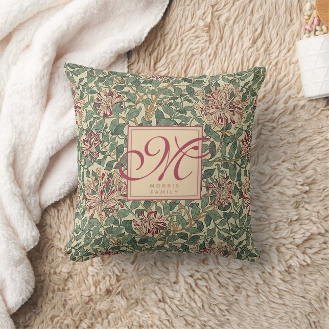 William Morris - Honeysuckle & Leaves - Monogram Cushion (Blanket)