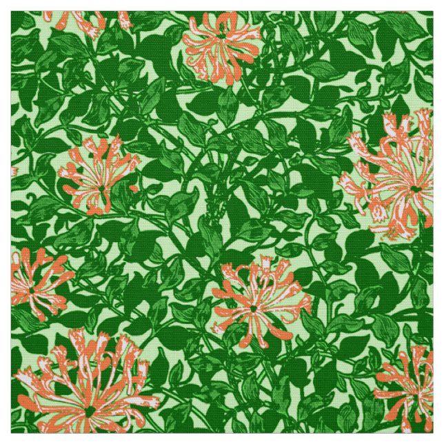 William Morris Honeysuckle, Peach and Green Fabric (Swatch)