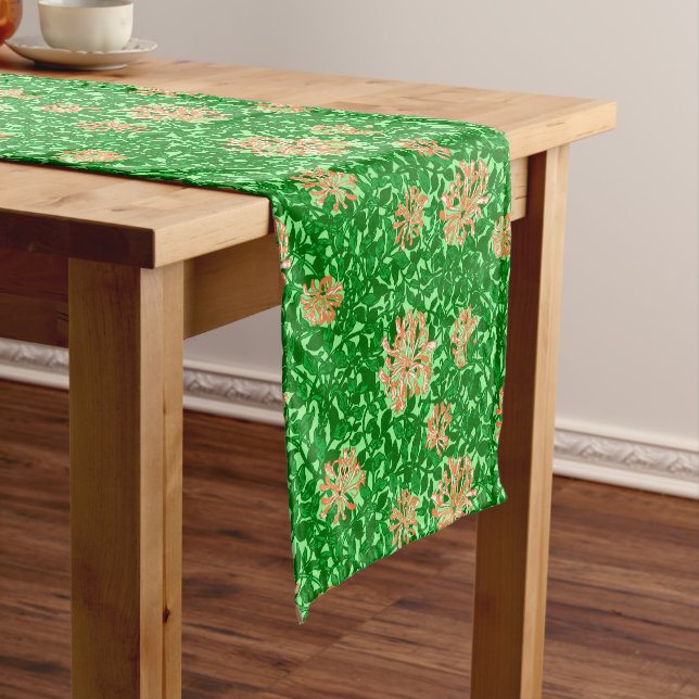 William Morris Honeysuckle, Peach and Green Short Table Runner (In Situ)