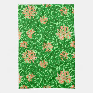 William Morris Honeysuckle, Peach and Green Tea Towel