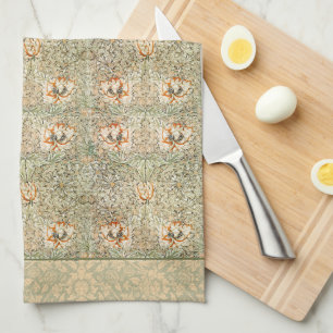 William * Morris Honeysuckle Peach Green   Tea Towel