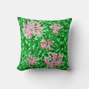 William Morris Honeysuckle, Pink and Green Cushion
