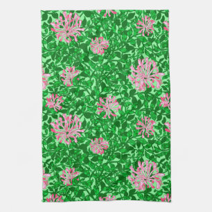 William Morris Honeysuckle, Pink and Green Tea Towel