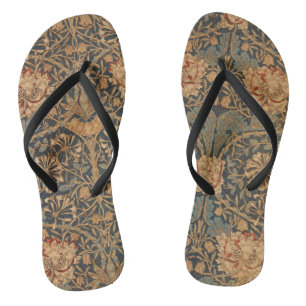 William Morris Honeysuckle Rich Red Dark Blue Favo Flip Flops