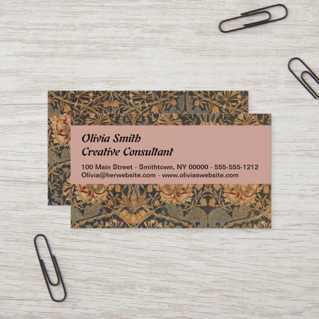 William Morris Honeysuckle Rich Wallpaper Business Card (Front/Back In Situ)