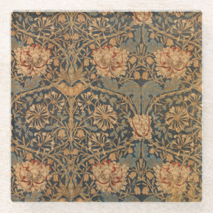 William Morris Honeysuckle Rich Wallpaper Glass Coaster