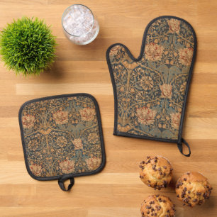 William Morris Honeysuckle Rich Wallpaper Oven Mitt & Pot Holder Set