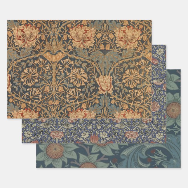 William Morris Honeysuckle Rich Wallpaper Wrapping Paper Sheet (Set)