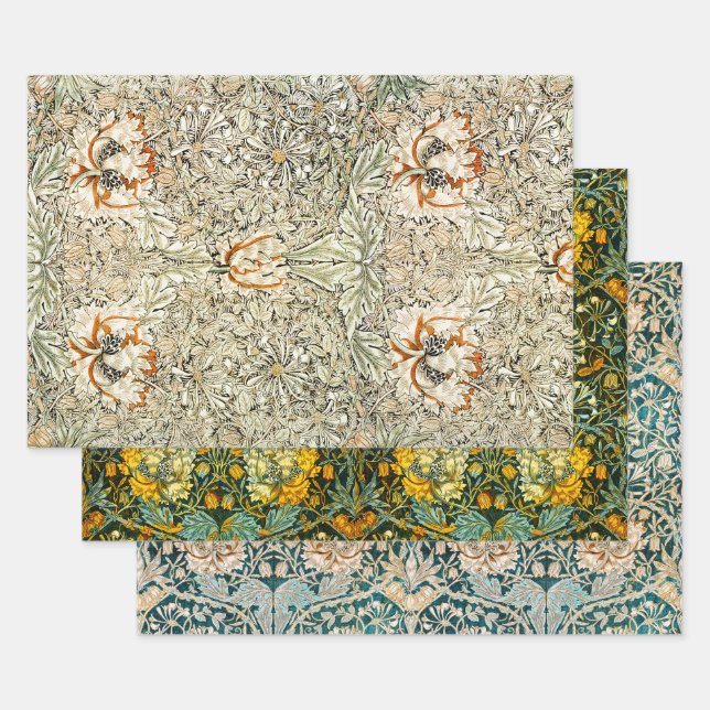 William Morris Honeysuckle Wallpaper Repeat Wrapping Paper Sheet (Set)
