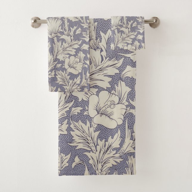 William Morris Horn Poppy Classic Floral Bath Towel Set (Insitu)