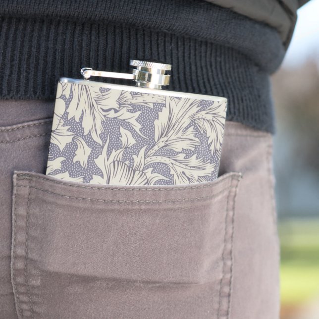 William Morris Horn Poppy Classic Floral Hip Flask (In Situ)