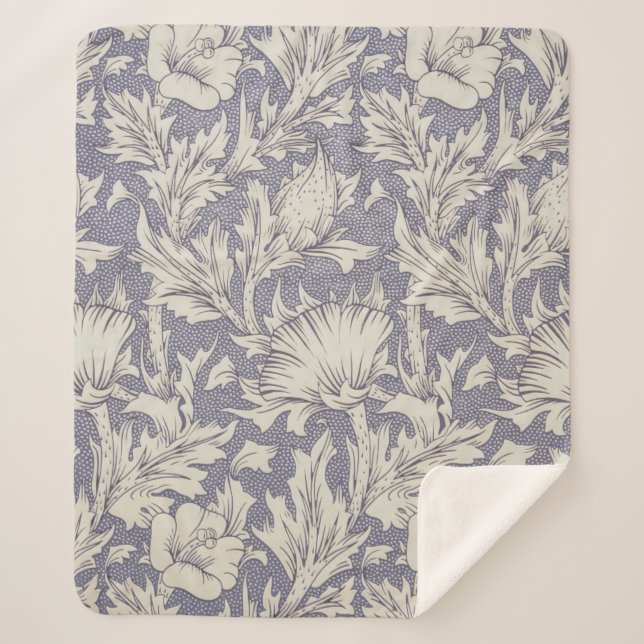 William Morris Horn Poppy Classic Floral Sherpa Blanket (Front)