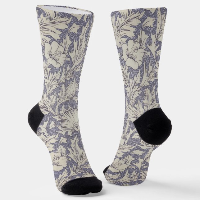 William Morris Horn Poppy Classic Floral Socks (Angled)