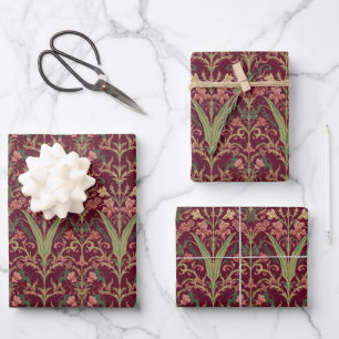 William Morris Hyacinth Floral burgundy Pattern Wrapping Paper Sheet