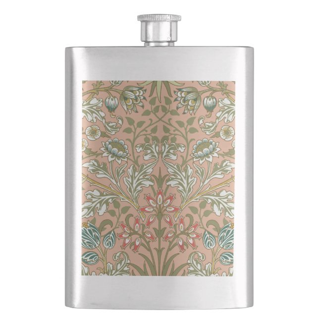 William Morris Hyacinth Flower Rose Art Hip Flask (Front)