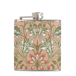 William Morris Hyacinth Flower Rose Art Hip Flask