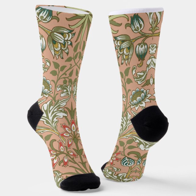 William Morris Hyacinth Flower Rose Art Socks (Angled)