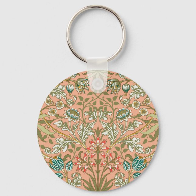 William Morris Hyacinth Pattern Dusty Rose Key Ring (Front)