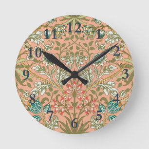William Morris Hyacinth Pattern Dusty Rose Round Clock