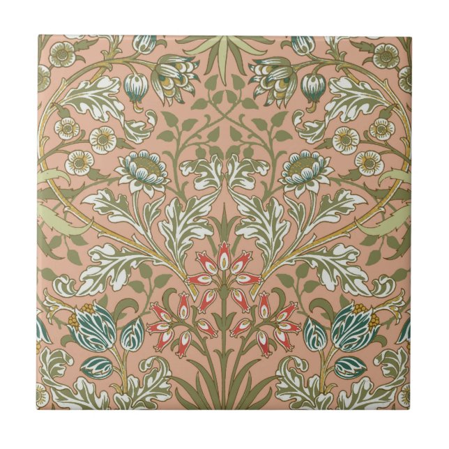 William Morris Hyacinth Pattern Dusty Rose Tile (Front)