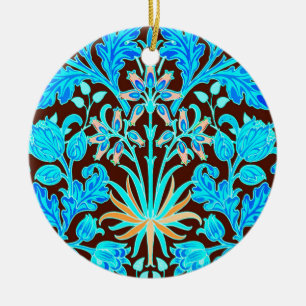 William Morris Hyacinth Print, Aqua and Brown Ceramic Tree Decoration