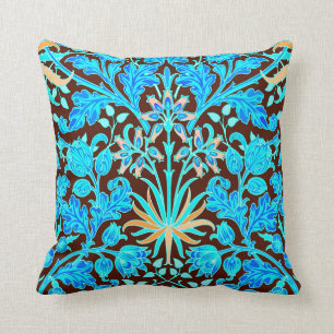 William Morris Hyacinth Print, Aqua and Brown Cushion
