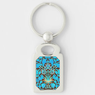 William Morris Hyacinth Print, Aqua and Brown Key Ring