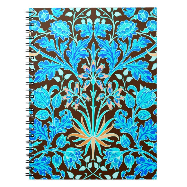 William Morris Hyacinth Print, Aqua and Brown Notebook (Front)