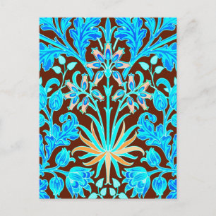 William Morris Hyacinth Print, Aqua and Brown Postcard