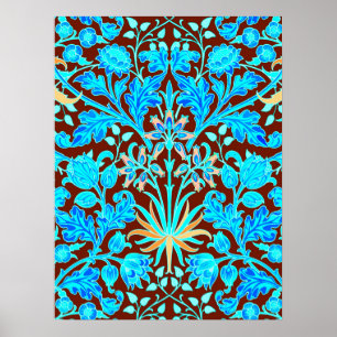 William Morris Hyacinth Print, Aqua and Brown Poster