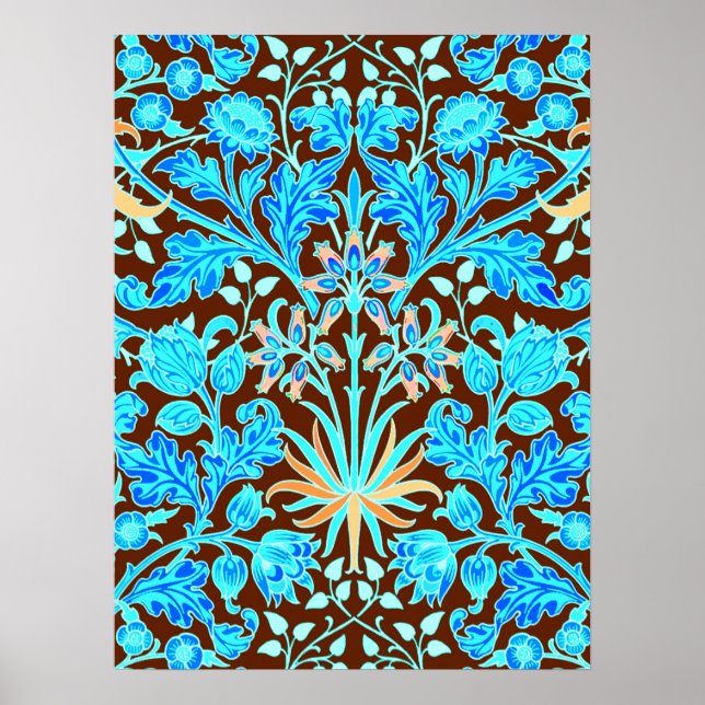 William Morris Hyacinth Print, Aqua and Brown Poster (Front)