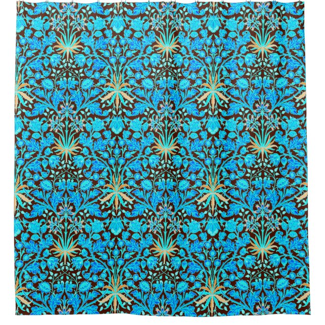 William Morris Hyacinth Print, Aqua and Brown Shower Curtain (Front)
