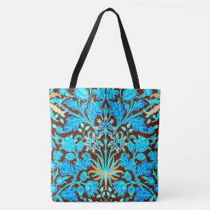 William Morris Hyacinth Print, Aqua and Brown Tote Bag
