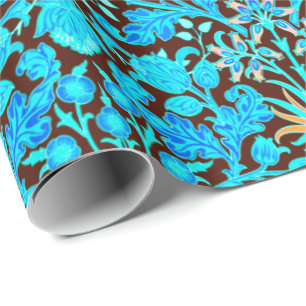 William Morris Hyacinth Print, Aqua and Brown Wrapping Paper