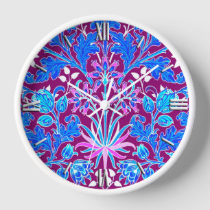 William Morris Hyacinth Print, Aqua and Purple Clock