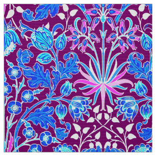 William Morris Hyacinth Print, Aqua and Purple Fabric