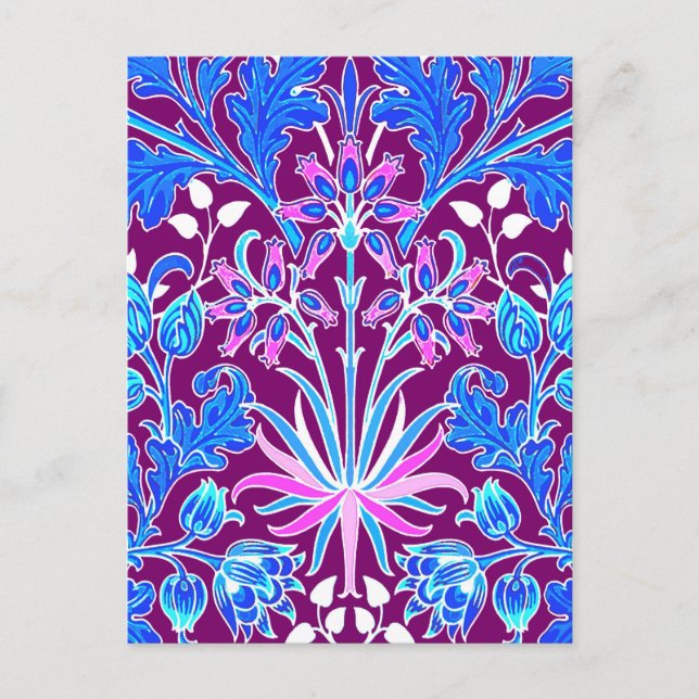 William Morris Hyacinth Print, Aqua and Purple Postcard (Front)