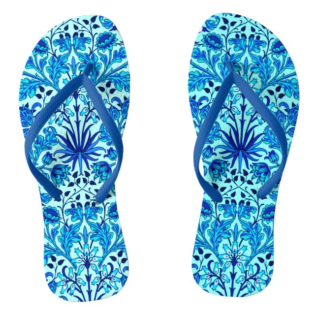 William Morris Hyacinth Print, Aqua and Turquoise Flip Flops (Footbed)