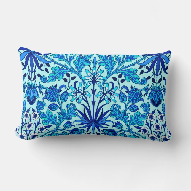 William Morris Hyacinth Print, Aqua and Turquoise  Lumbar Cushion (Front)