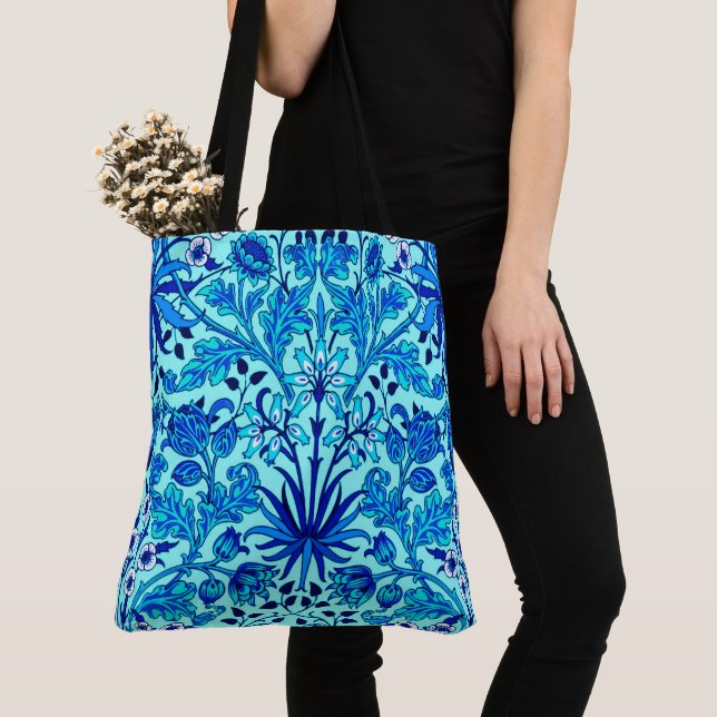 William Morris Hyacinth Print, Aqua and Turquoise  Tote Bag (Close Up)