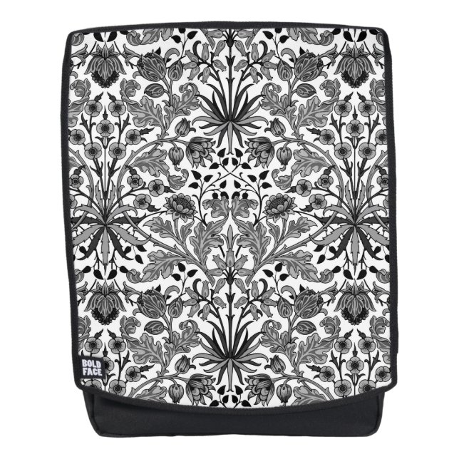 William Morris Hyacinth Print, Black, White & Grey Backpack (Front)