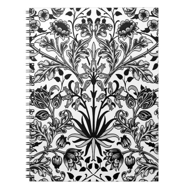 William Morris Hyacinth Print, Black, White & Grey Notebook (Front)