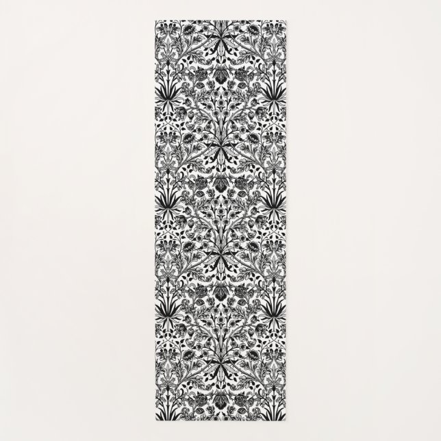 William Morris Hyacinth Print, Black, White & Grey Yoga Mat (Front)