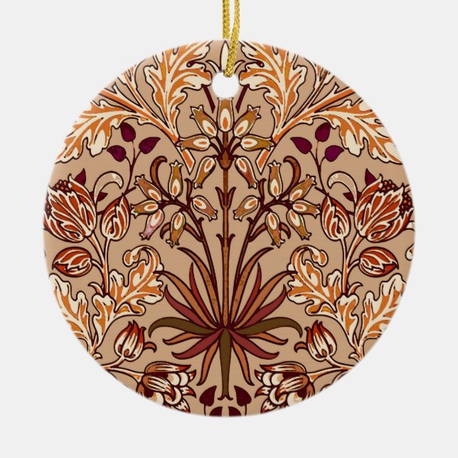 William Morris Hyacinth Print, Brown and Beige Ceramic Tree Decoration (Front)