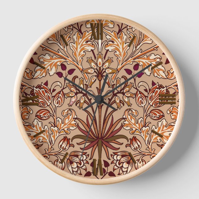 William Morris Hyacinth Print, Brown and Beige Clock (Front)