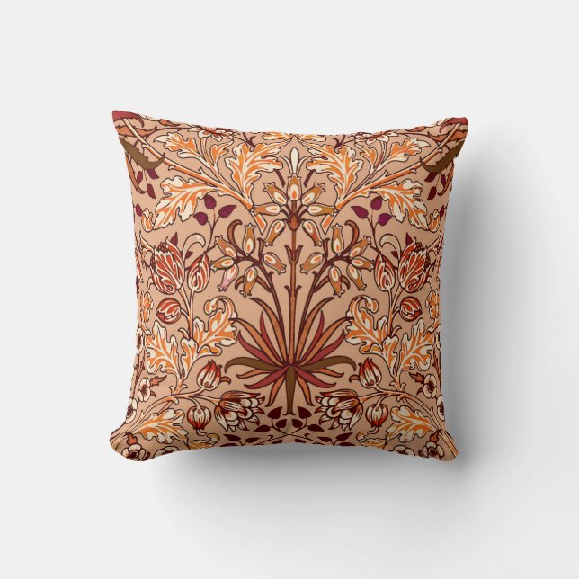 William Morris Hyacinth Print, Brown and Beige Cushion (Front)